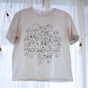 Basic White Artsy Faces Graphic Tee